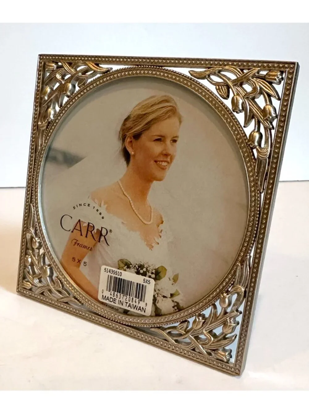 VTG 1998 Carr Romantic Occasions Bouquet Picture Frame Round 5x5 Pewter Gold NIB
